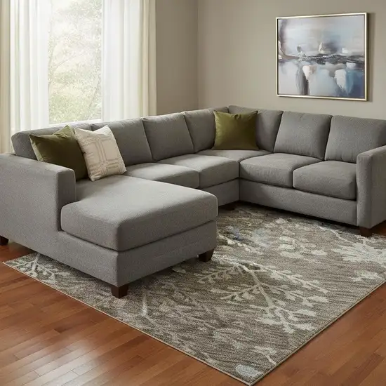 Brown Beige And Blue Floral Washable Area Rug With UV Protection Photo 2