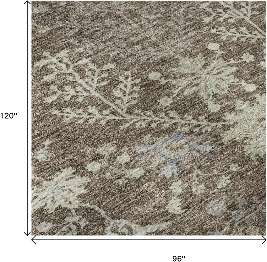 Brown Beige And Blue Floral Washable Area Rug With UV Protection Photo 8