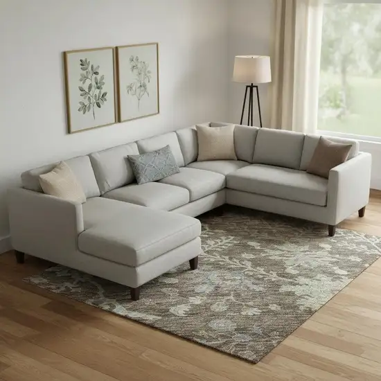 Brown Beige And Blue Floral Washable Area Rug With UV Protection Photo 2