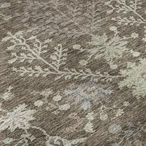 Photo of Brown Beige And Blue Floral Washable Area Rug With UV Protection