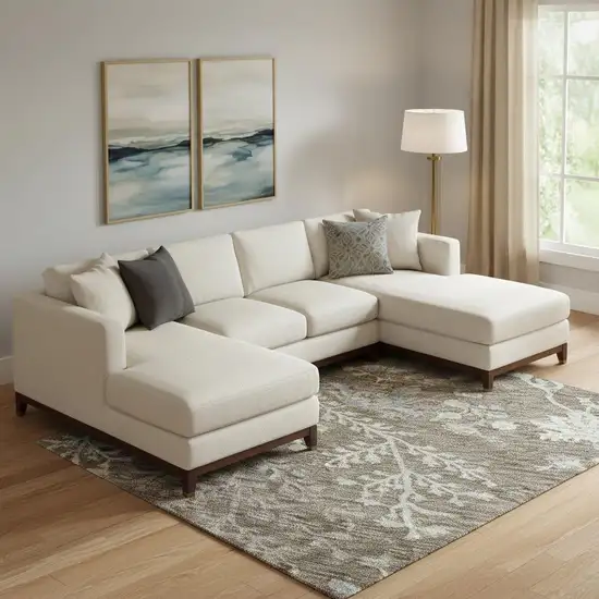 Brown Beige And Blue Floral Washable Area Rug With UV Protection Photo 2