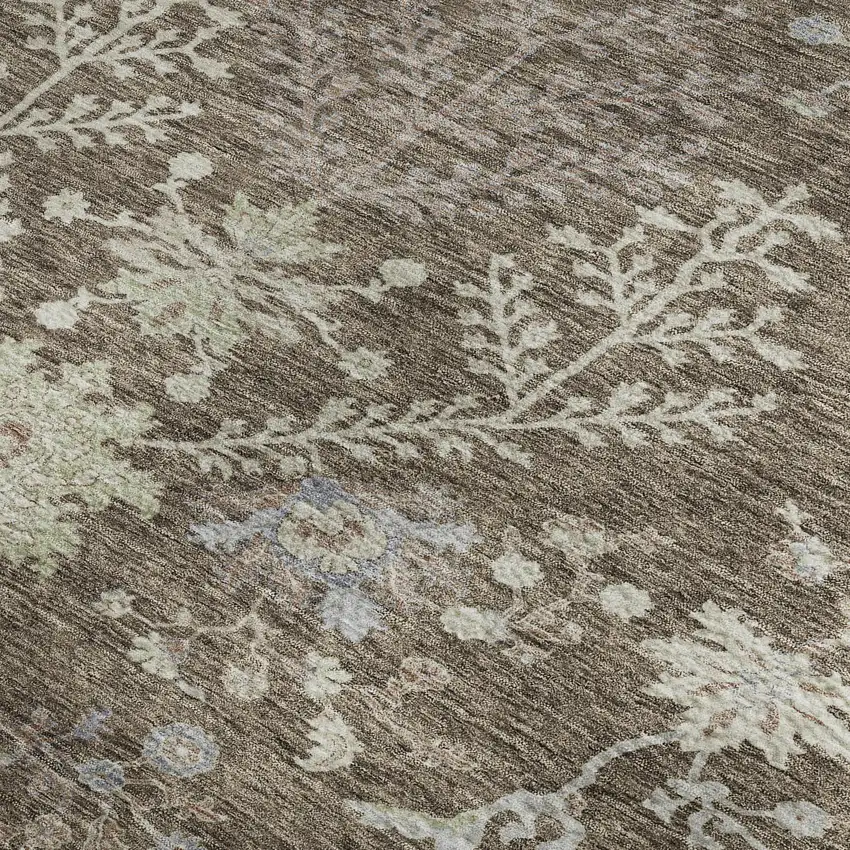 Brown Beige And Blue Floral Washable Area Rug With UV Protection Photo 3