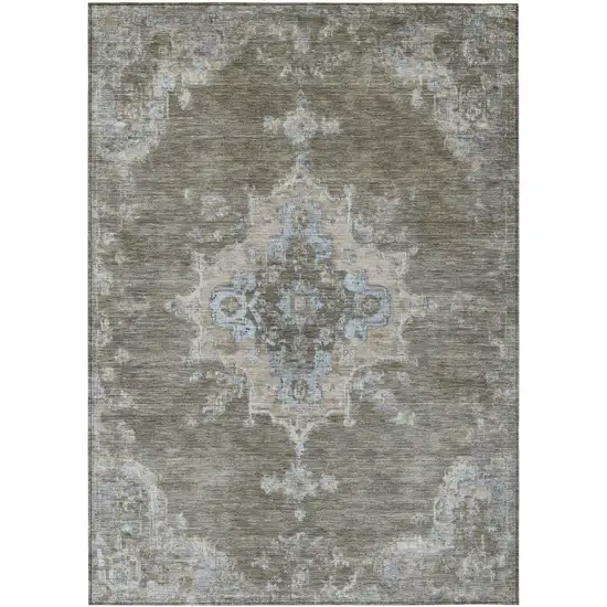 Brown Beige And Blue Medallion Washable Indoor Outdoor Area Rug Photo 2