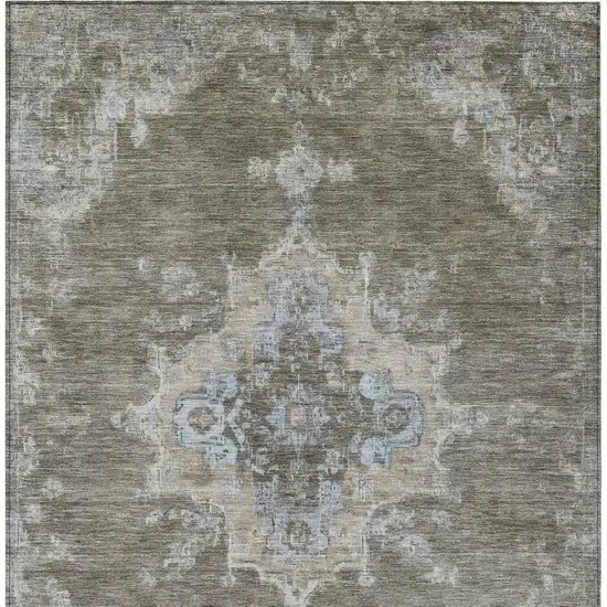 Brown Beige And Blue Medallion Washable Indoor Outdoor Area Rug Photo 4