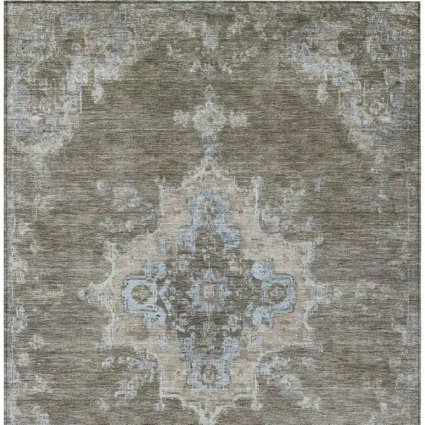 Brown Beige And Blue Medallion Washable Indoor Outdoor Area Rug Photo 4