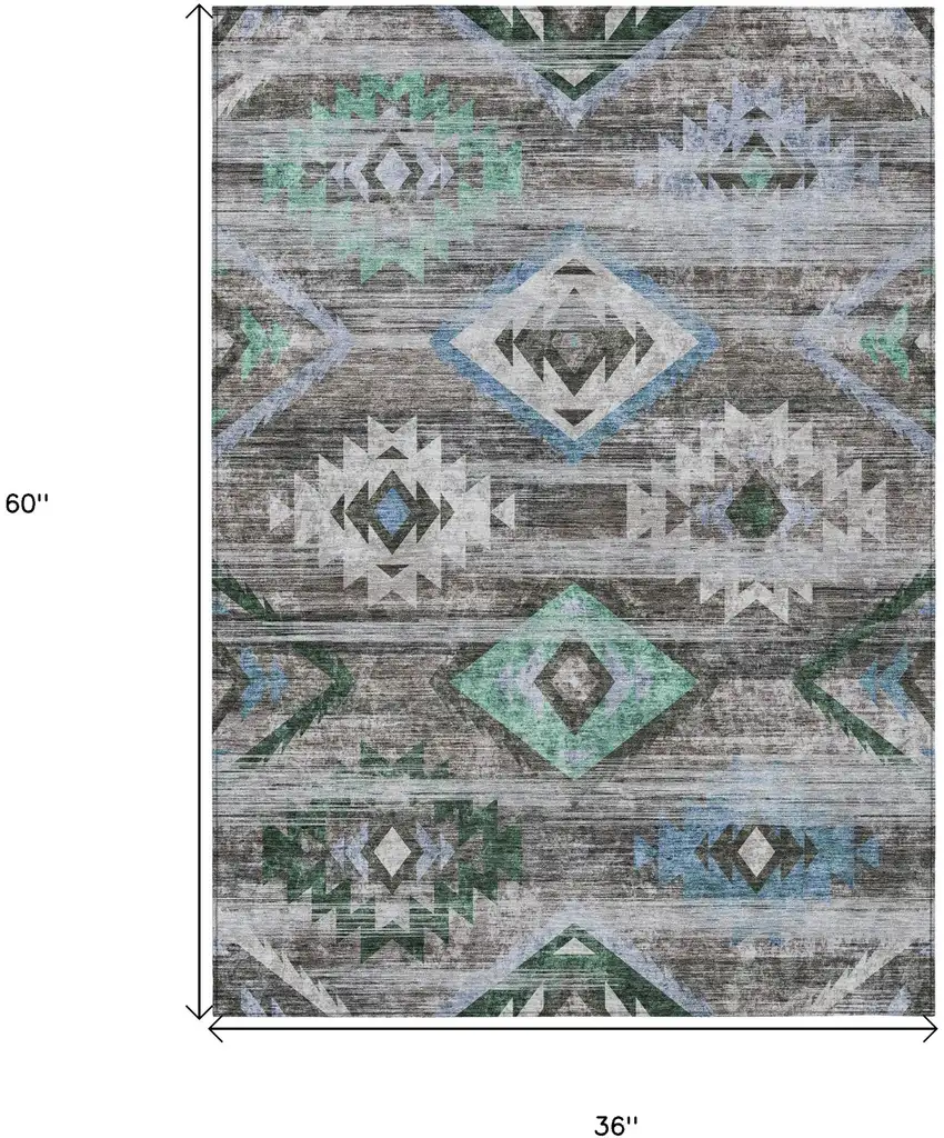 Brown Beige And Blue Southwestern Washable Indoor Outdoor Area Rug Photo 3