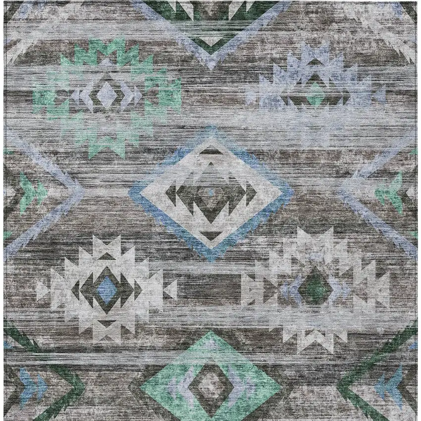 Brown Beige And Blue Southwestern Washable Indoor Outdoor Area Rug Photo 8