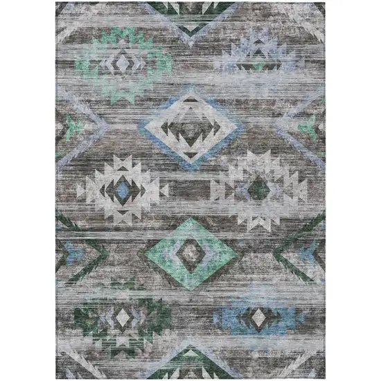 Brown Beige And Blue Southwestern Washable Indoor Outdoor Area Rug Photo 2