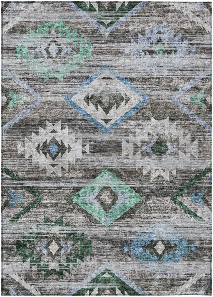 Brown Beige And Blue Southwestern Washable Indoor Outdoor Area Rug Photo 2