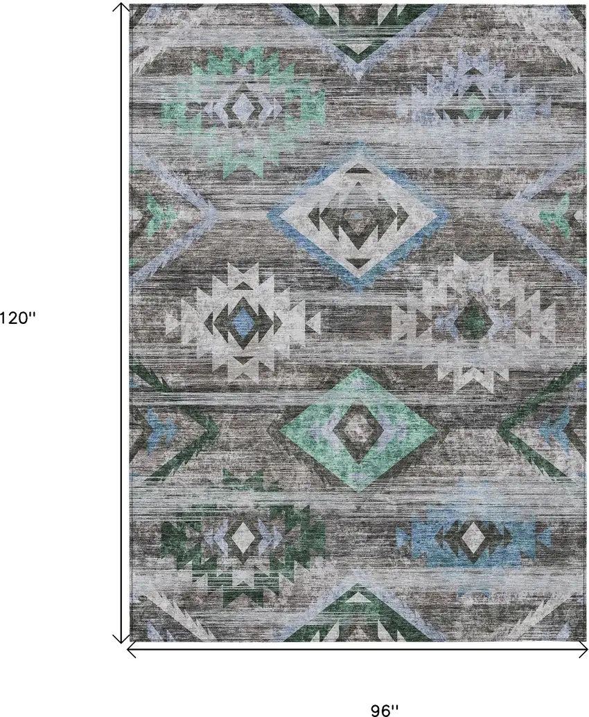 Brown Beige And Blue Southwestern Washable Indoor Outdoor Area Rug Photo 3