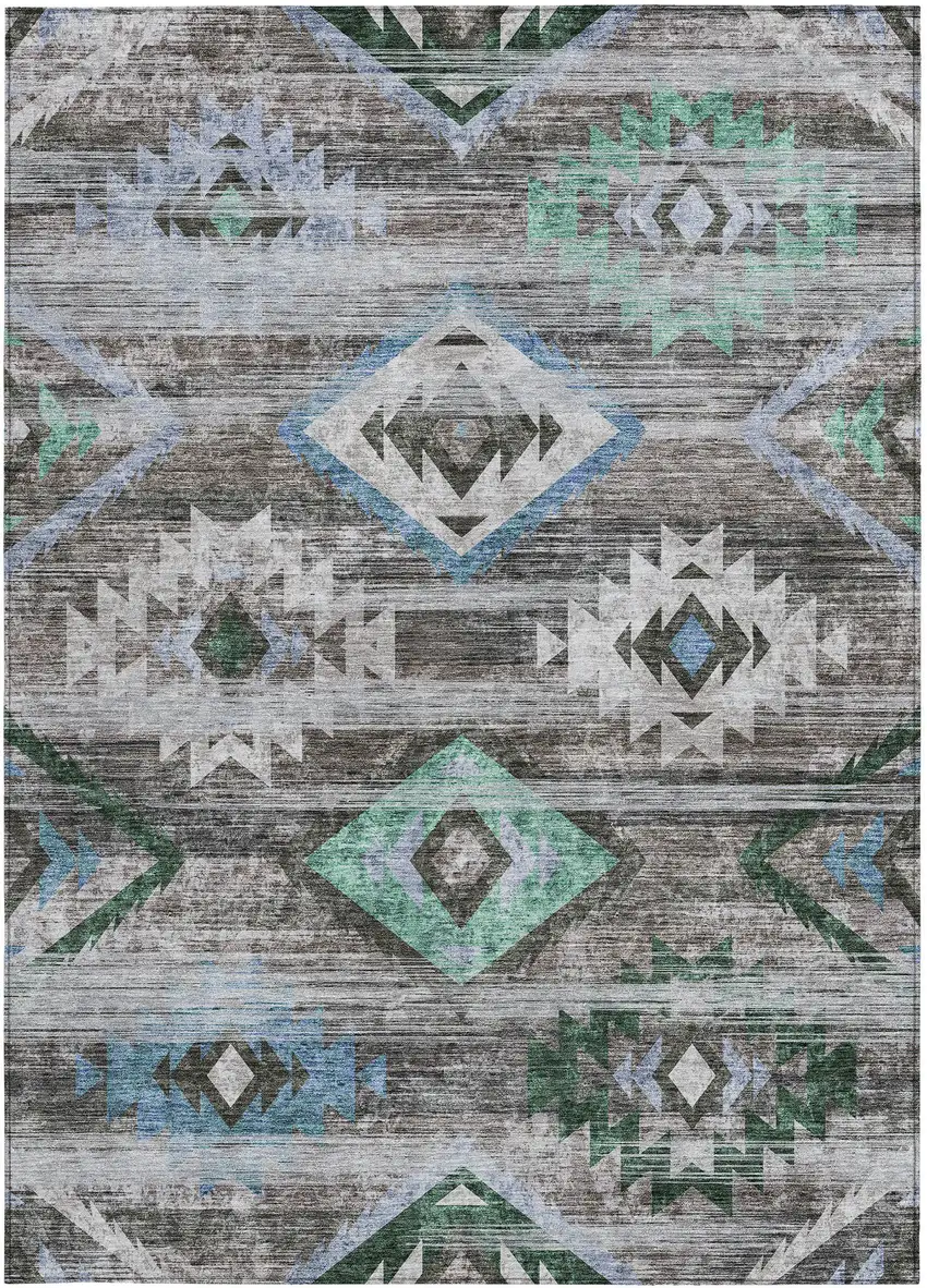 Brown Beige And Blue Southwestern Washable Indoor Outdoor Area Rug Photo 8