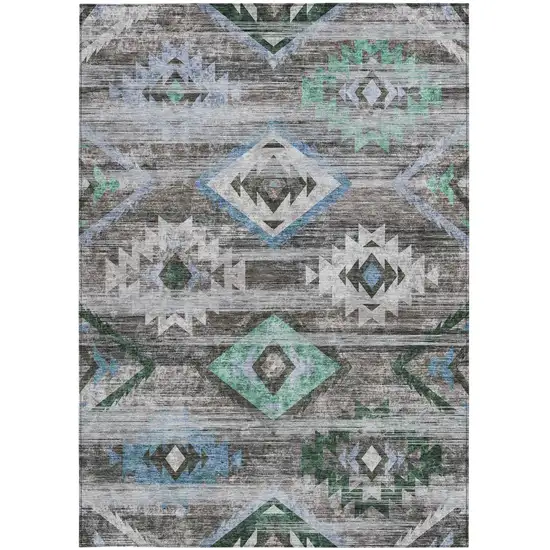 Brown Beige And Blue Southwestern Washable Indoor Outdoor Area Rug Photo 8