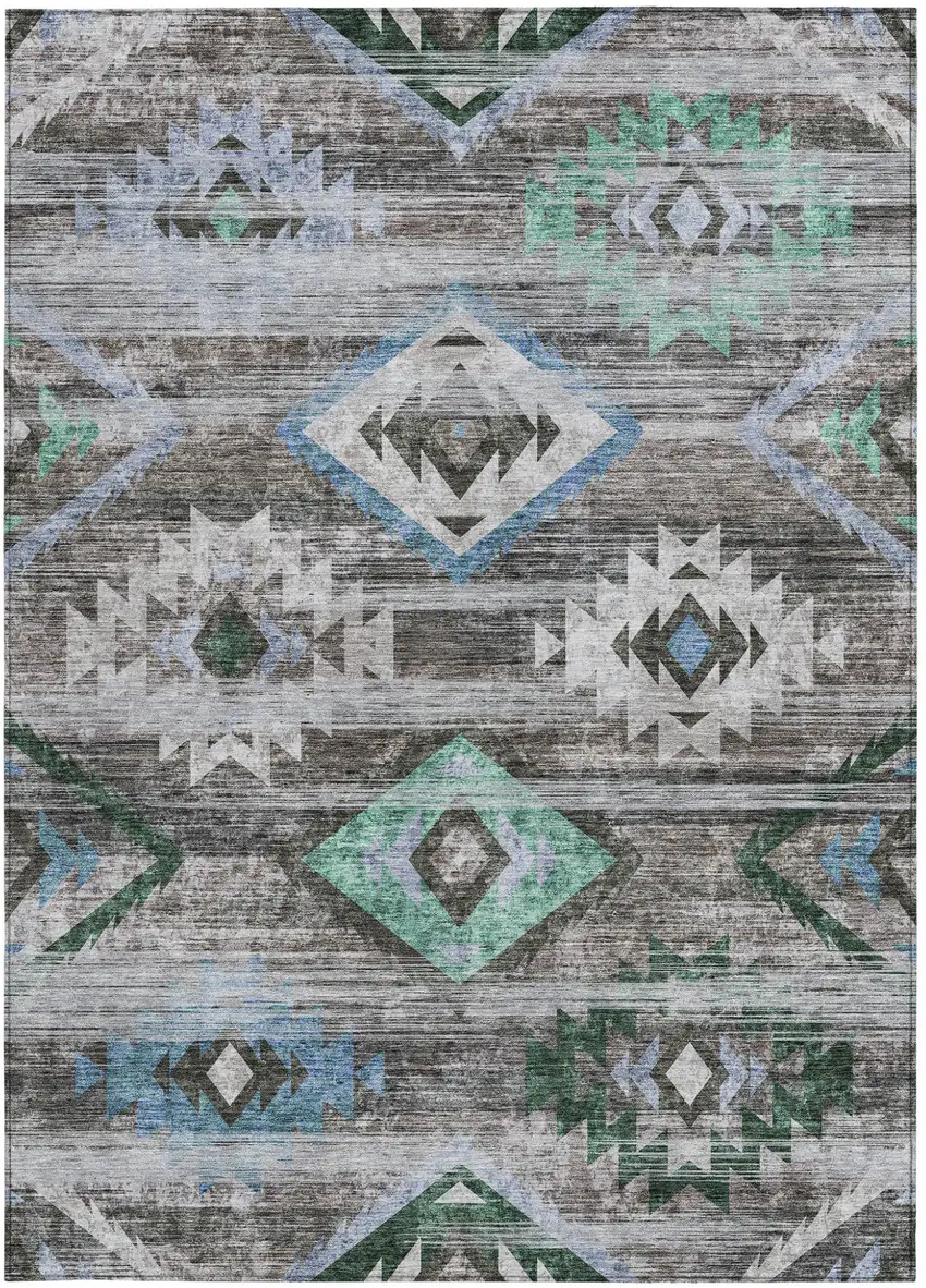 Brown Beige And Blue Southwestern Washable Indoor Outdoor Area Rug Photo 8