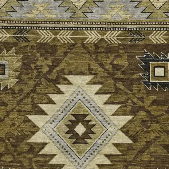 Brown Beige And Charcoal Geometric Washable Area Rug With UV Protection Photo 2