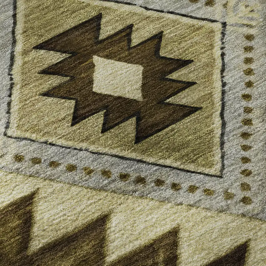 Brown Beige And Charcoal Geometric Washable Area Rug With UV Protection Photo 9