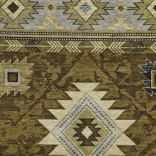 Brown Beige And Charcoal Geometric Washable Area Rug With UV Protection Photo 2