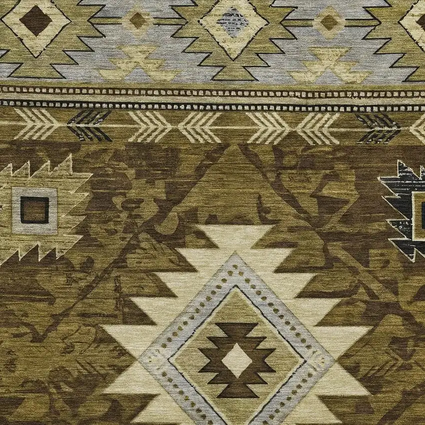 Brown Beige And Charcoal Geometric Washable Area Rug With UV Protection Photo 2