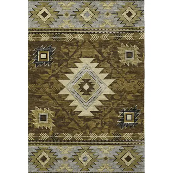 Brown Beige And Charcoal Geometric Washable Area Rug With UV Protection Photo 3
