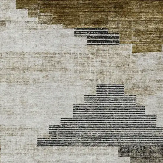 Brown Beige And Charcoal Geometric Washable Indoor Outdoor Area Rug Photo 3