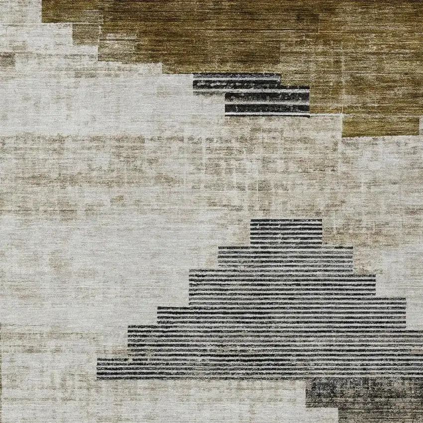 Brown Beige And Charcoal Geometric Washable Indoor Outdoor Area Rug Photo 3