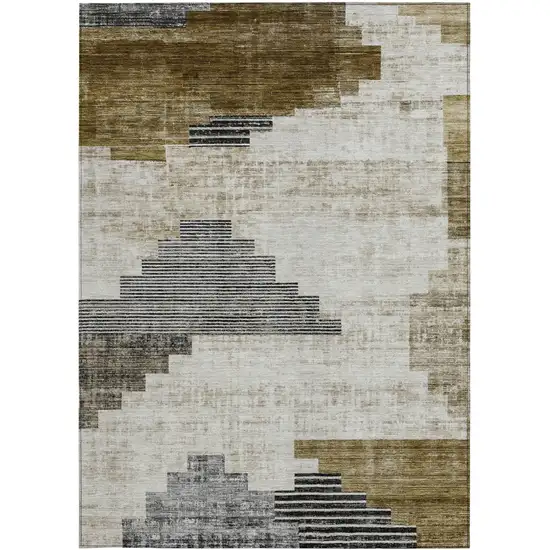 Brown Beige And Charcoal Geometric Washable Indoor Outdoor Area Rug Photo 4