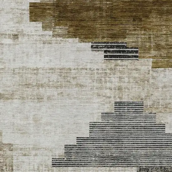 Brown Beige And Charcoal Geometric Washable Indoor Outdoor Area Rug Photo 3