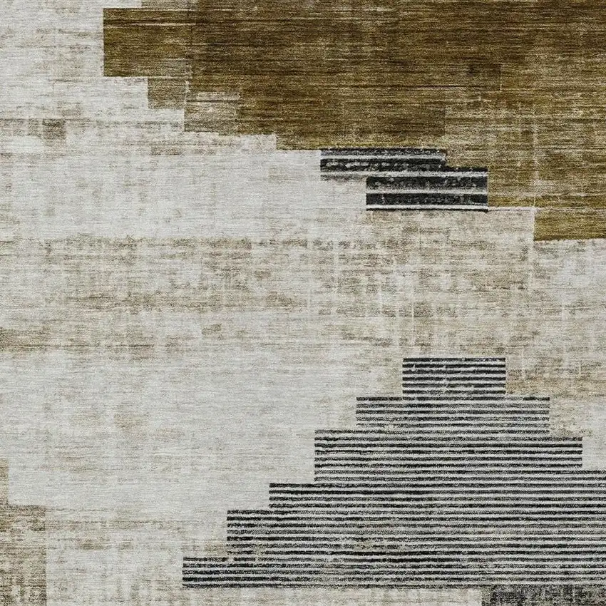 Brown Beige And Charcoal Geometric Washable Indoor Outdoor Area Rug Photo 3