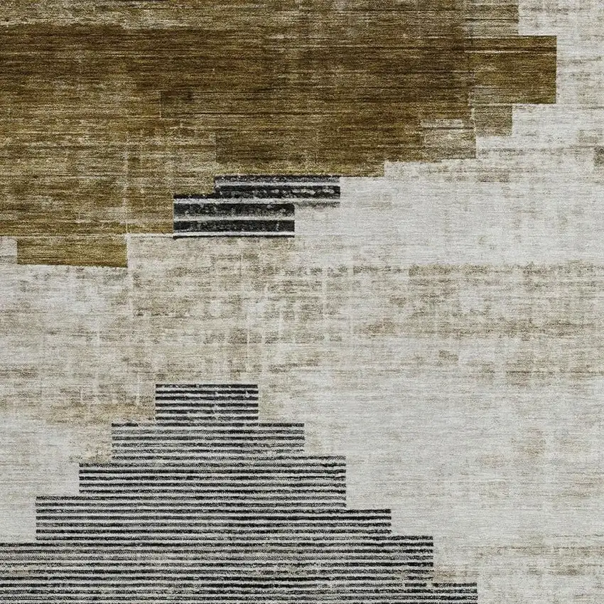 Brown Beige And Charcoal Geometric Washable Indoor Outdoor Area Rug Photo 3