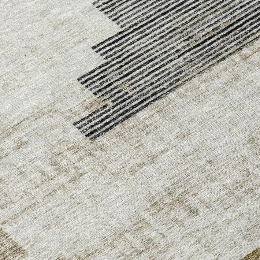 Brown Beige And Charcoal Geometric Washable Indoor Outdoor Area Rug Photo 8