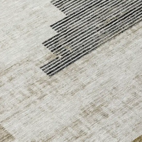 Brown Beige And Charcoal Geometric Washable Indoor Outdoor Area Rug Photo 8