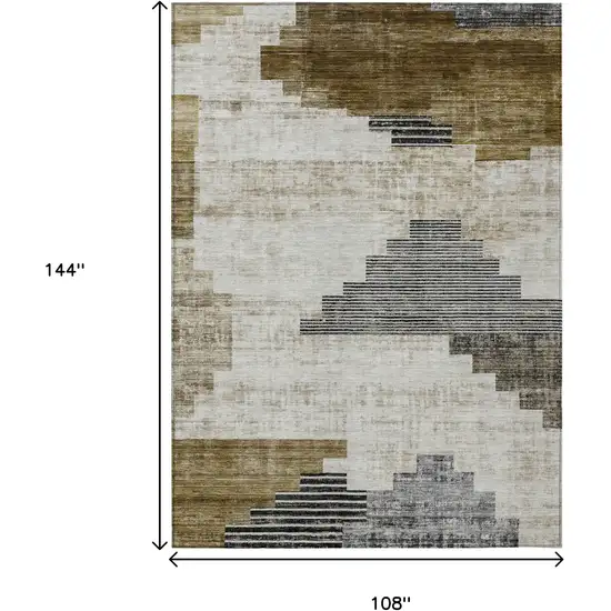 Brown Beige And Charcoal Geometric Washable Indoor Outdoor Area Rug Photo 9