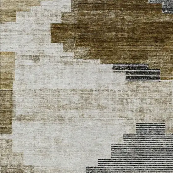 Brown Beige And Charcoal Geometric Washable Indoor Outdoor Area Rug Photo 3