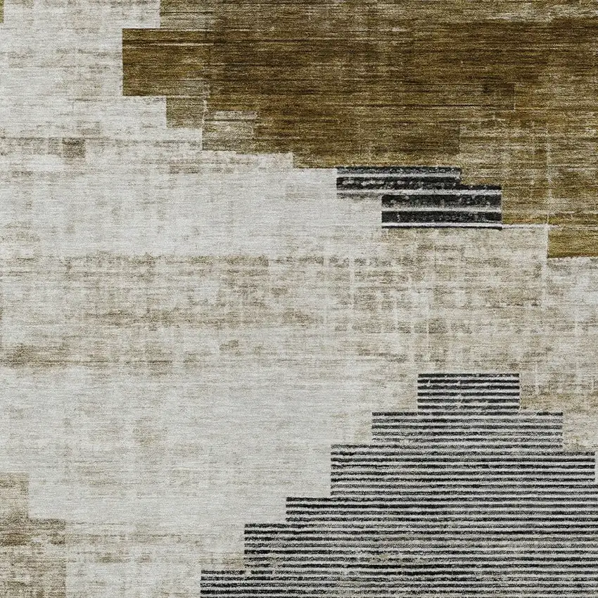 Brown Beige And Charcoal Geometric Washable Indoor Outdoor Area Rug Photo 6