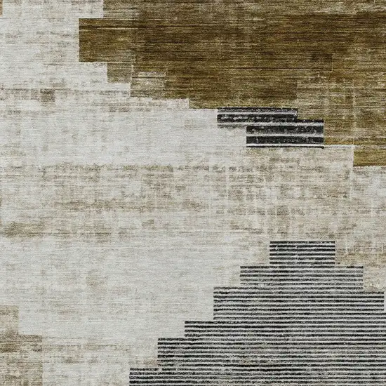 Brown Beige And Charcoal Geometric Washable Indoor Outdoor Area Rug Photo 6