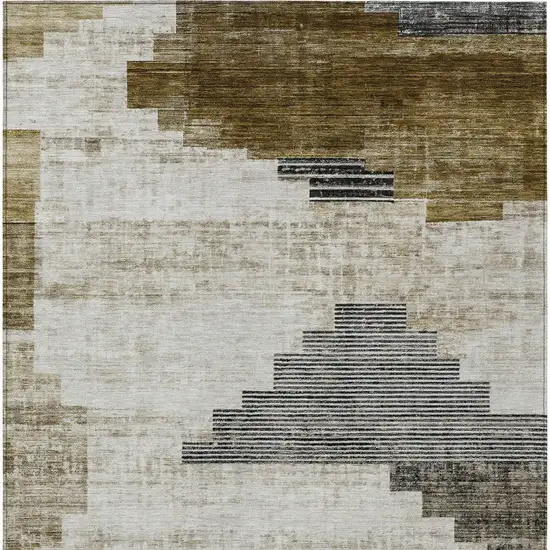 Brown Beige And Charcoal Geometric Washable Indoor Outdoor Area Rug Photo 7