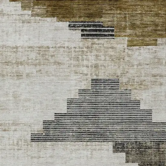 Brown Beige And Charcoal Geometric Washable Indoor Outdoor Area Rug Photo 3