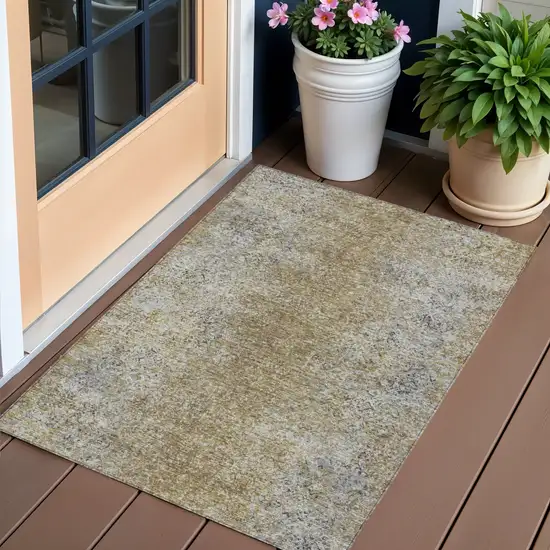 Brown Beige And Charcoal Oriental Washable Indoor Outdoor Area Rug Photo 1