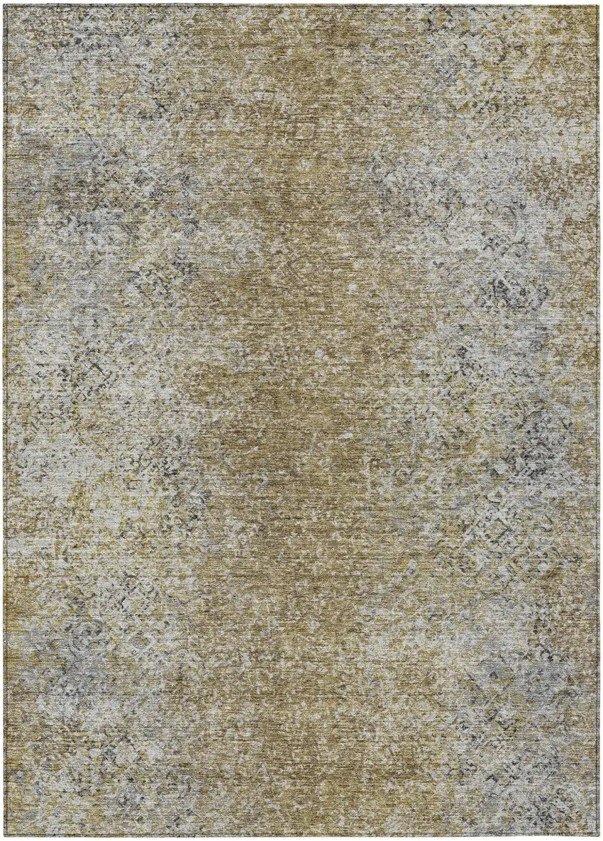 Brown Beige And Charcoal Oriental Washable Indoor Outdoor Area Rug Photo 2