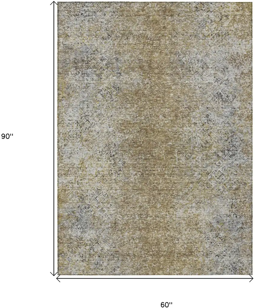 Brown Beige And Charcoal Oriental Washable Indoor Outdoor Area Rug Photo 3