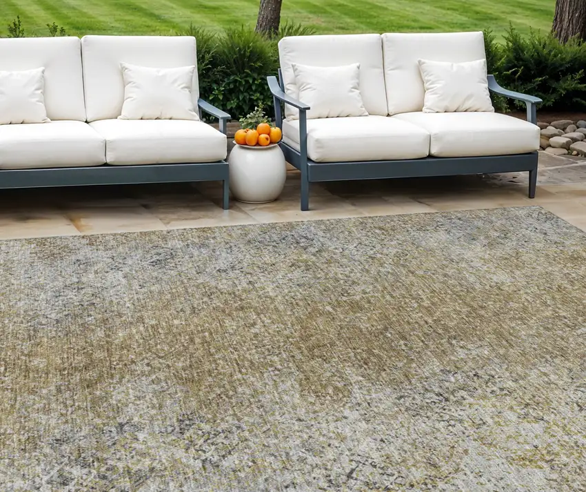 Brown Beige And Charcoal Oriental Washable Indoor Outdoor Area Rug Photo 1