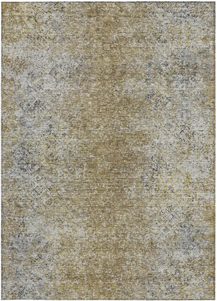 Brown Beige And Charcoal Oriental Washable Indoor Outdoor Area Rug Photo 7