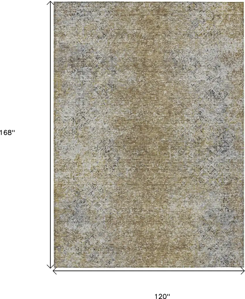 Brown Beige And Charcoal Oriental Washable Indoor Outdoor Area Rug Photo 3