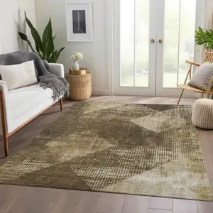 Photo of Brown Beige And Chocolate Diamond Washable Area Rug With UV Protection