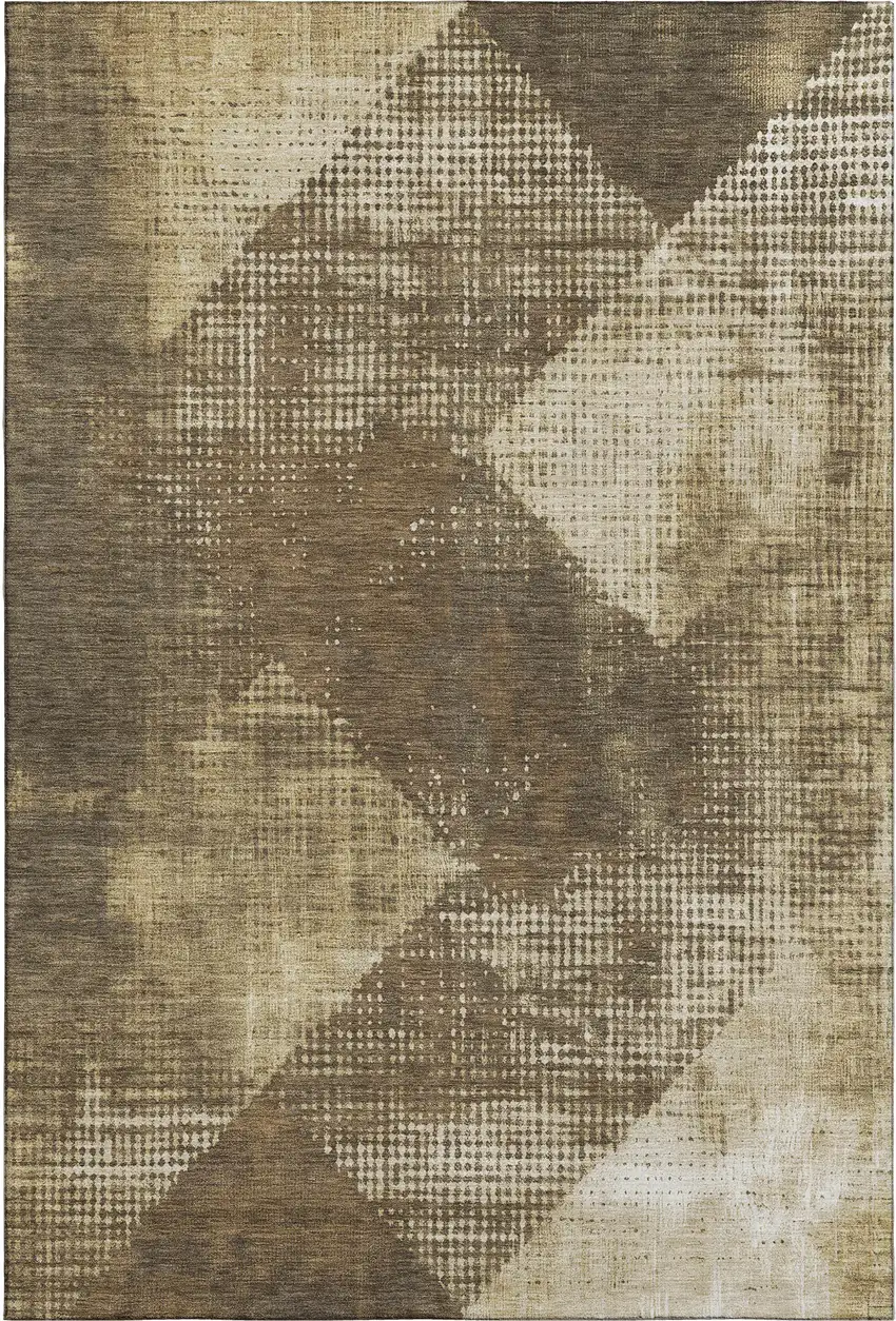 Brown Beige And Chocolate Diamond Washable Area Rug With UV Protection Photo 3