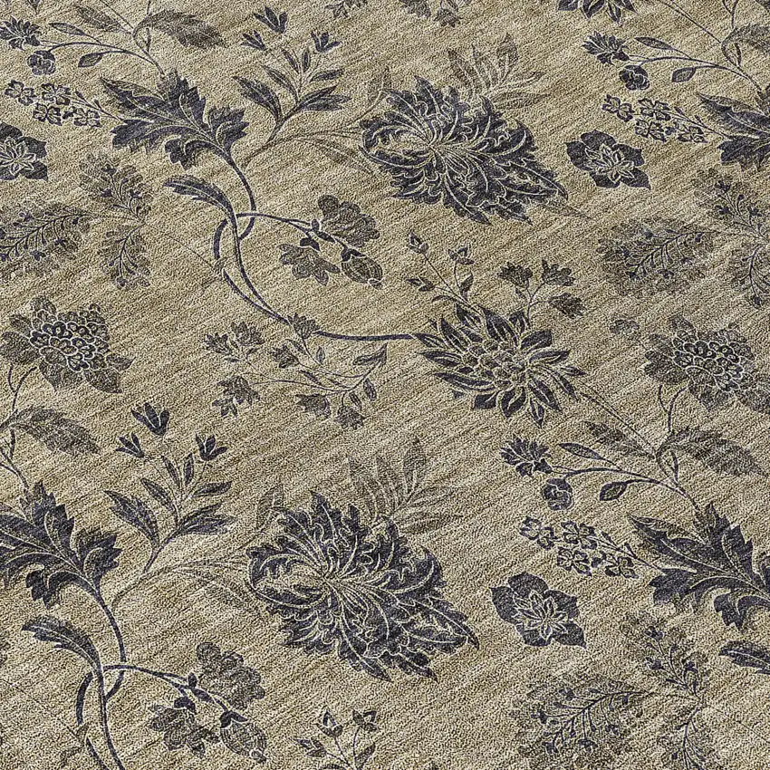 Brown Beige And Chocolate Floral Washable Indoor Outdoor Area Rug Photo 8