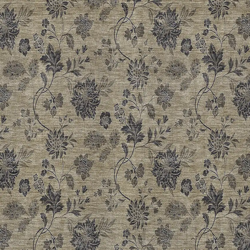 Brown Beige And Chocolate Floral Washable Indoor Outdoor Area Rug Photo 6
