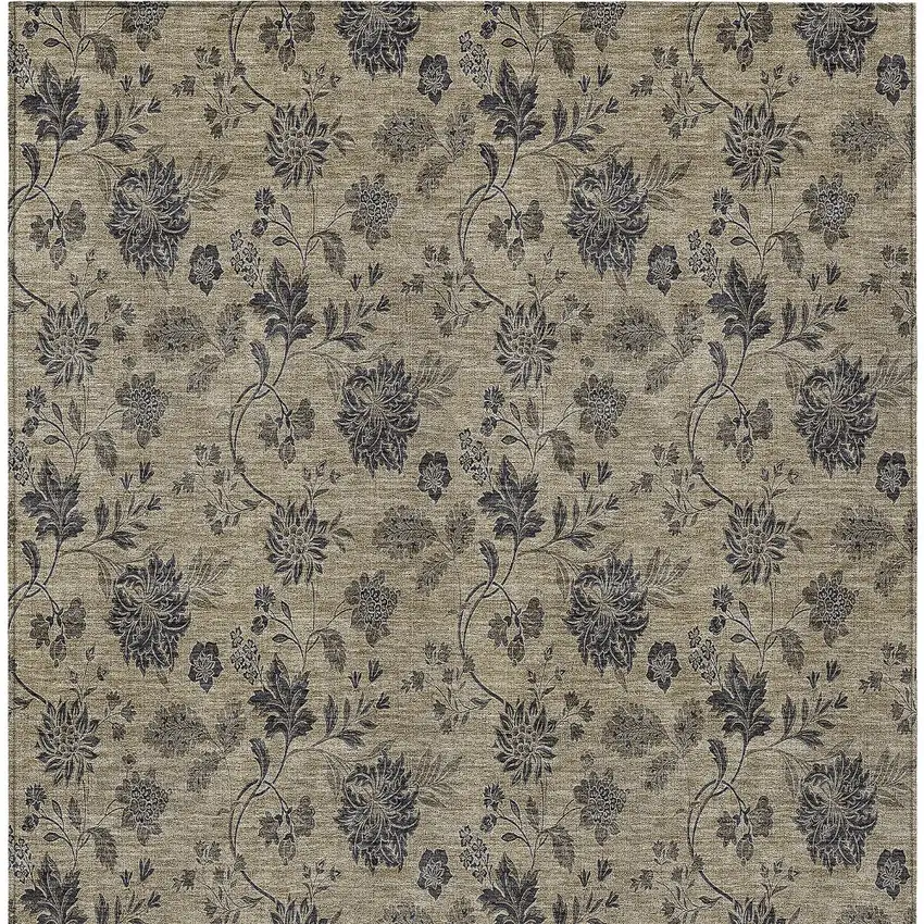 Brown Beige And Chocolate Floral Washable Indoor Outdoor Area Rug Photo 6