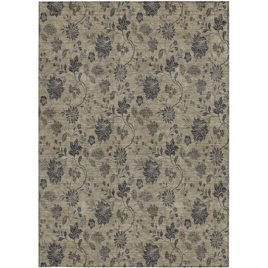 Brown Beige And Chocolate Floral Washable Indoor Outdoor Area Rug Photo 7
