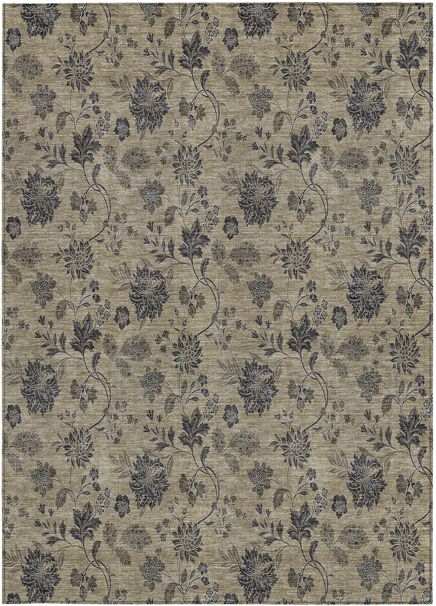 Brown Beige And Chocolate Floral Washable Indoor Outdoor Area Rug Photo 7