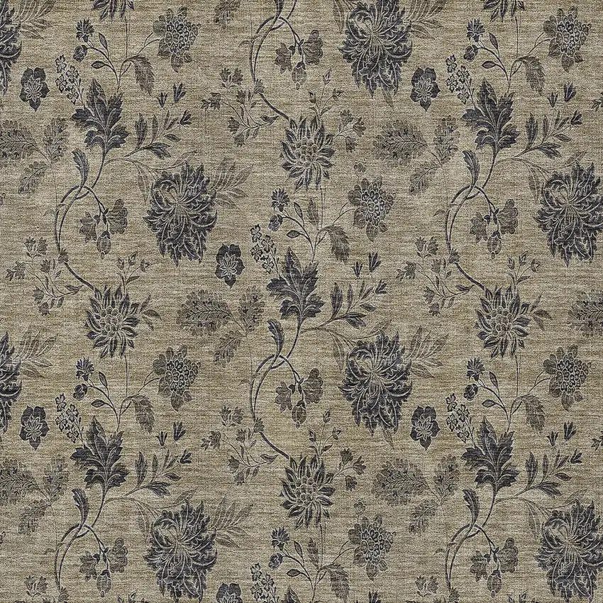Brown Beige And Chocolate Floral Washable Indoor Outdoor Area Rug Photo 6